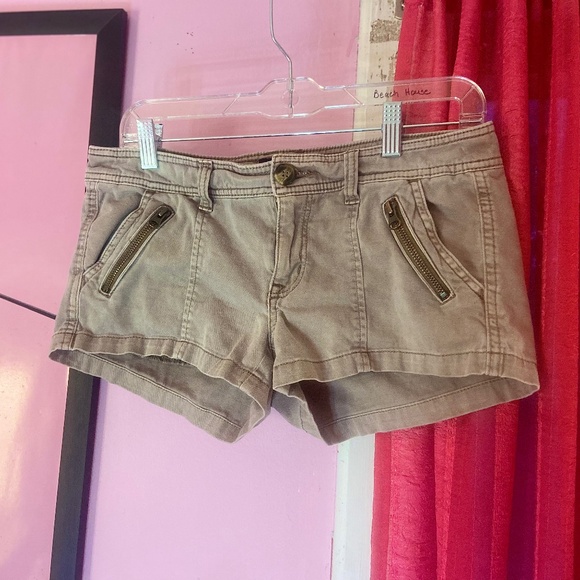 Y2k Vintage American Eagle Cargo Booty Shorts Cheeky Zippers Brown Women’s 6 - Picture 2 of 6